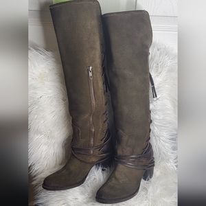 Freebird Olive Suede Coal Boots Size 7